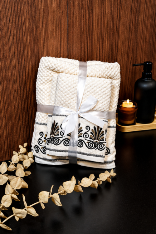 Premium 100% cotton scroll embroidery towel set