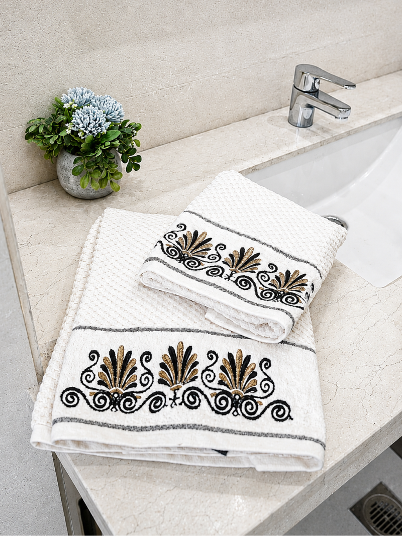 Premium 100% cotton scroll embroidery towel set - Image 3