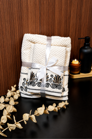 Premium 100% cotton scroll embroidery towel set