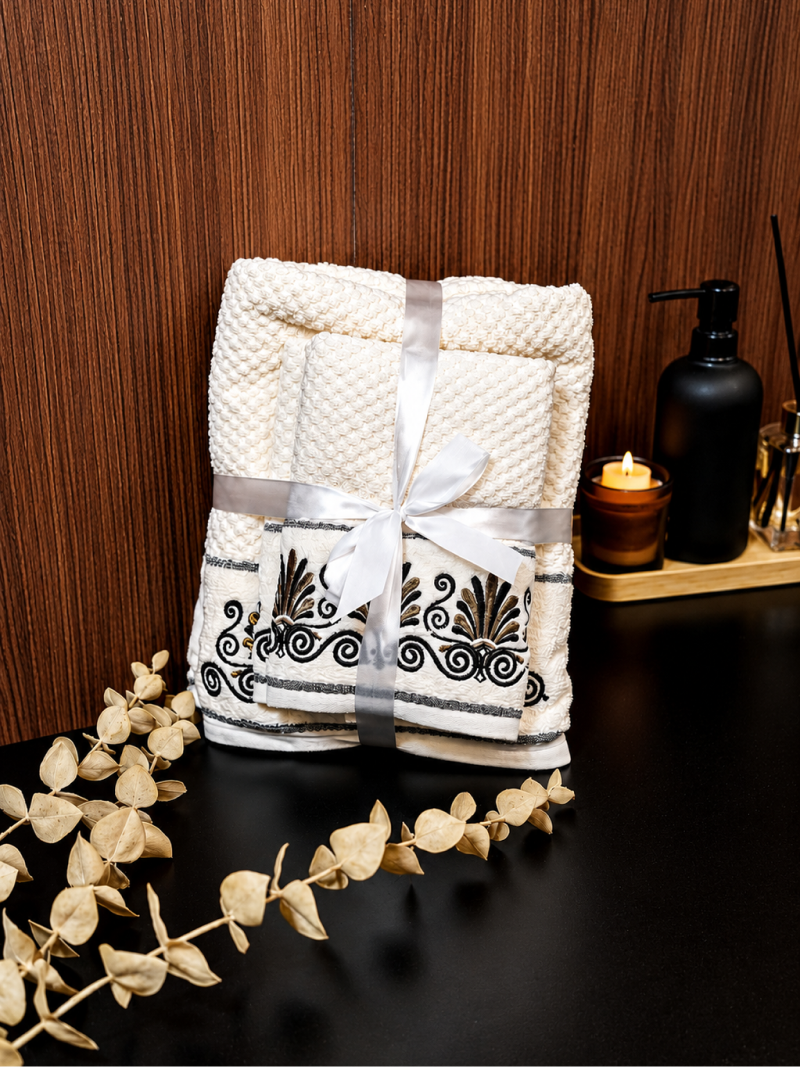 Premium 100% cotton scroll embroidery towel set