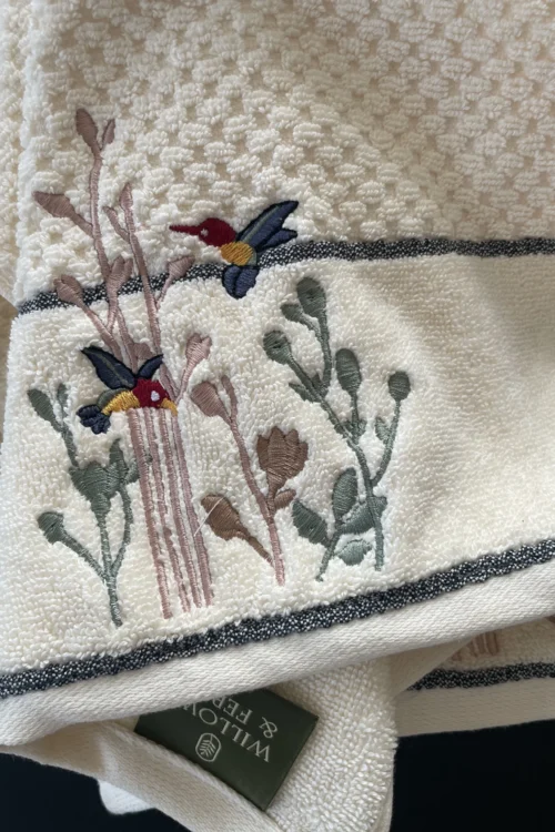 Premium Cotton Embroidered Spring Birds Towel Set.
