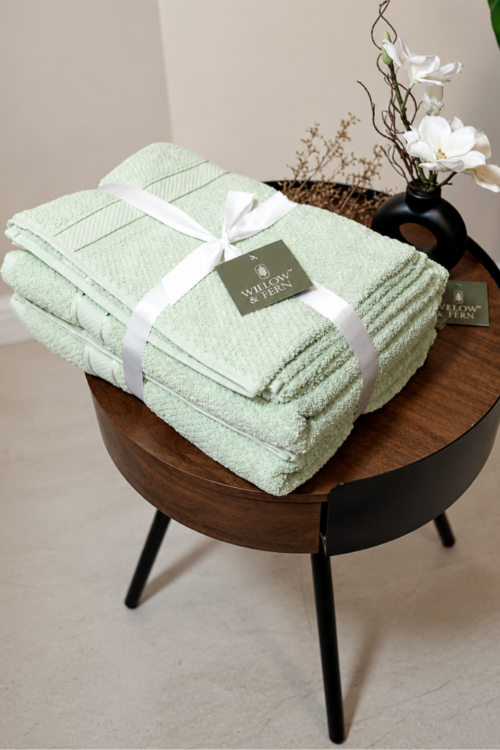 Sage Green Premium Textured 550 GSM Cotton Towel Set