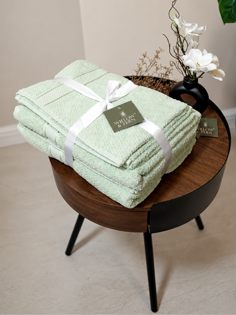 Sage Green Premium Textured 550 GSM Cotton Towel Set