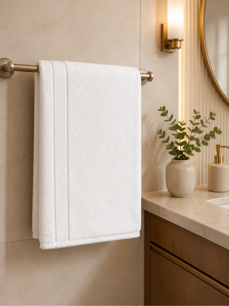 White Premium Textured 550 GSM Cotton Towel Set - Image 3