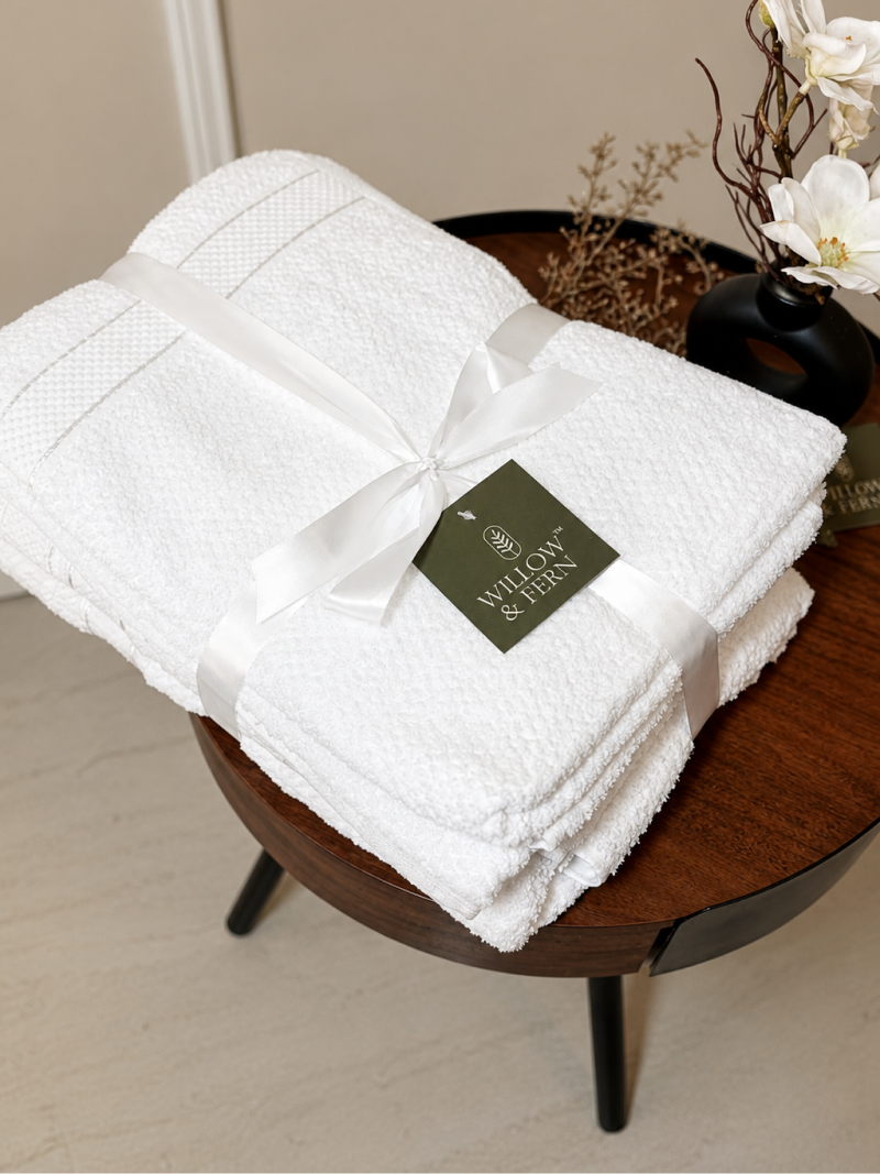 White Premium Textured 550 GSM Cotton Towel Set - Image 2