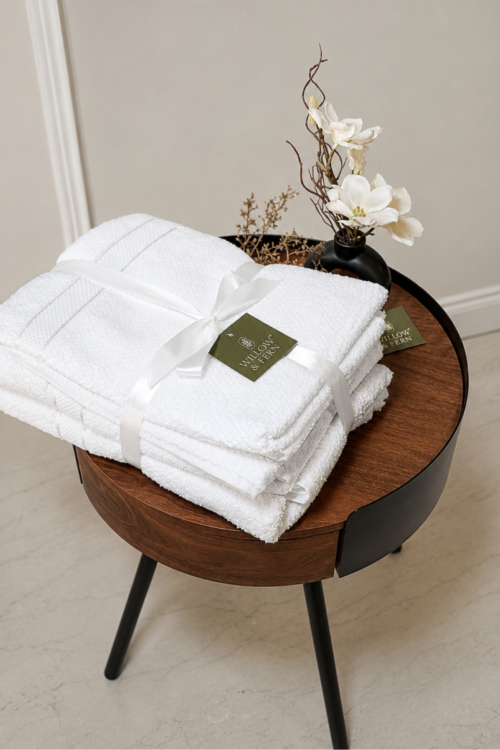 White Premium Textured 550 GSM Cotton Towel Set