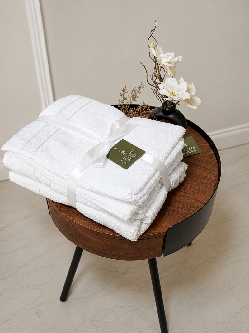 White Premium Textured 550 GSM Cotton Towel Set